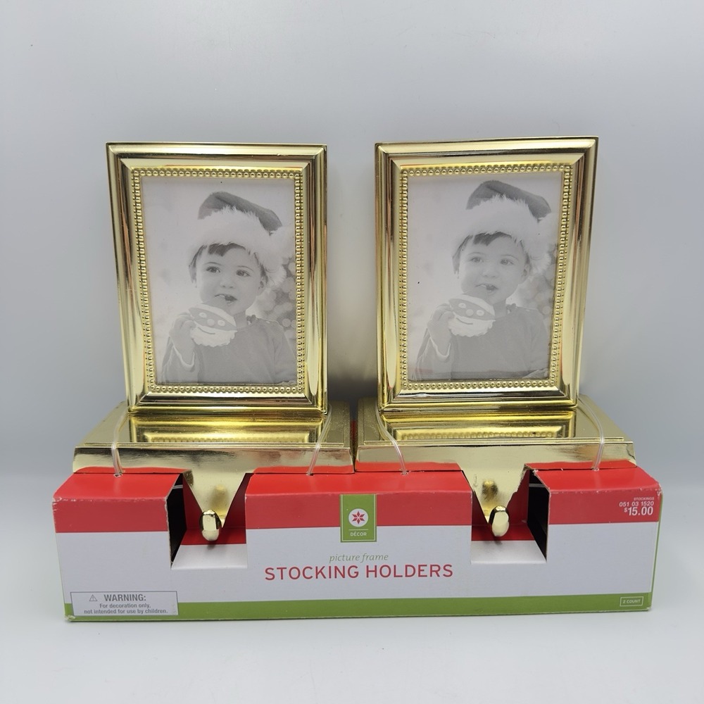 Gold Tone Picture Frames Stocking Holder Christmas 3" X 4" Photo Lot Of 2 Target